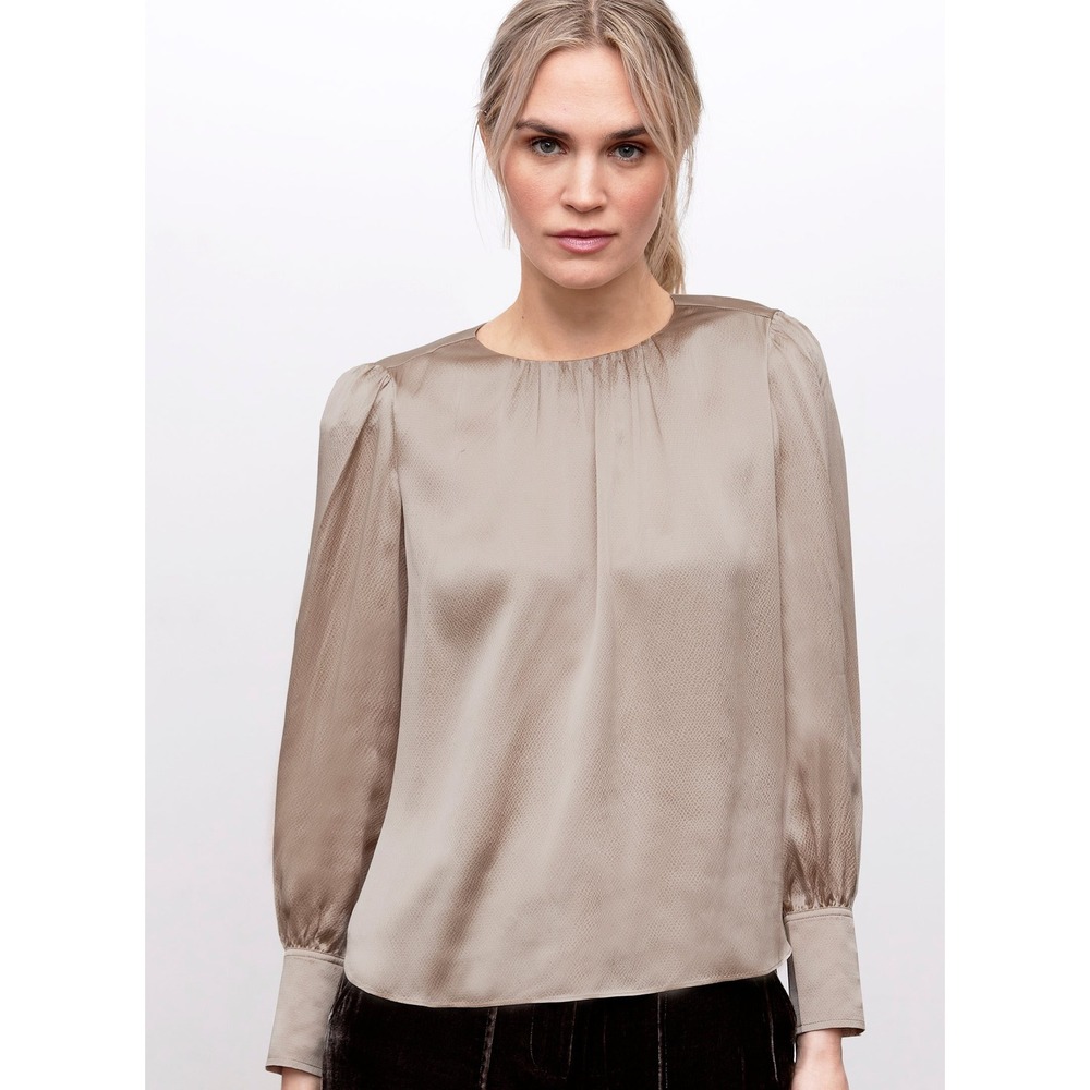 Go‎ by GoSilk Uptown Girl Washable Silk Blouse Long Sleeve Button Cuff Top Sz XS